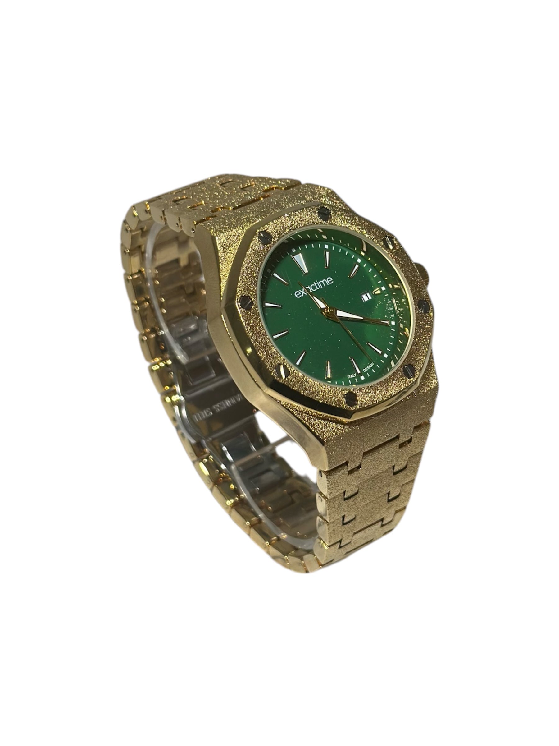 Gold Plated Steel Watch Quartz Movement / Green Dial