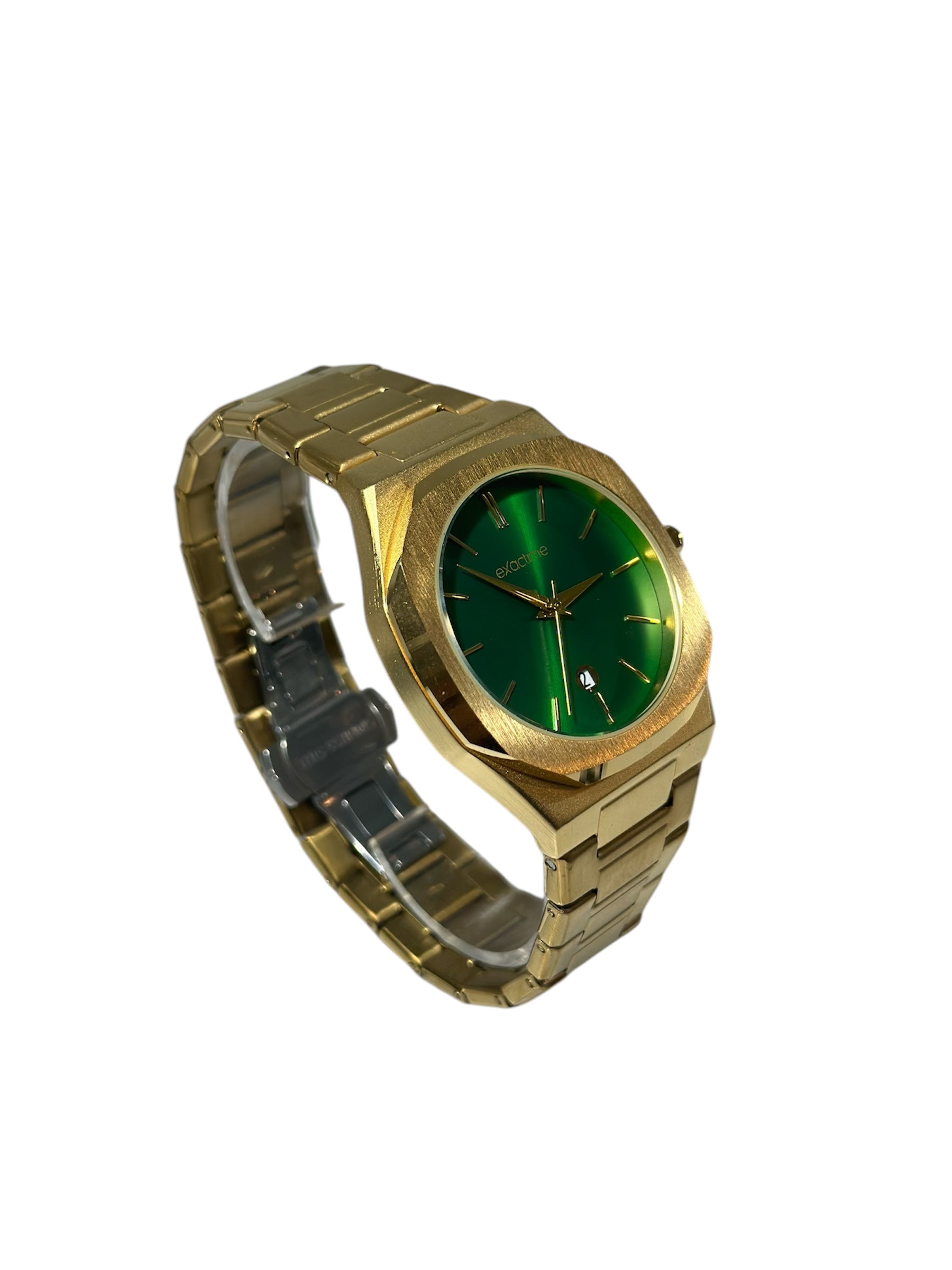 Gold Plated Steel Watch Quartz Movement / Green Dial