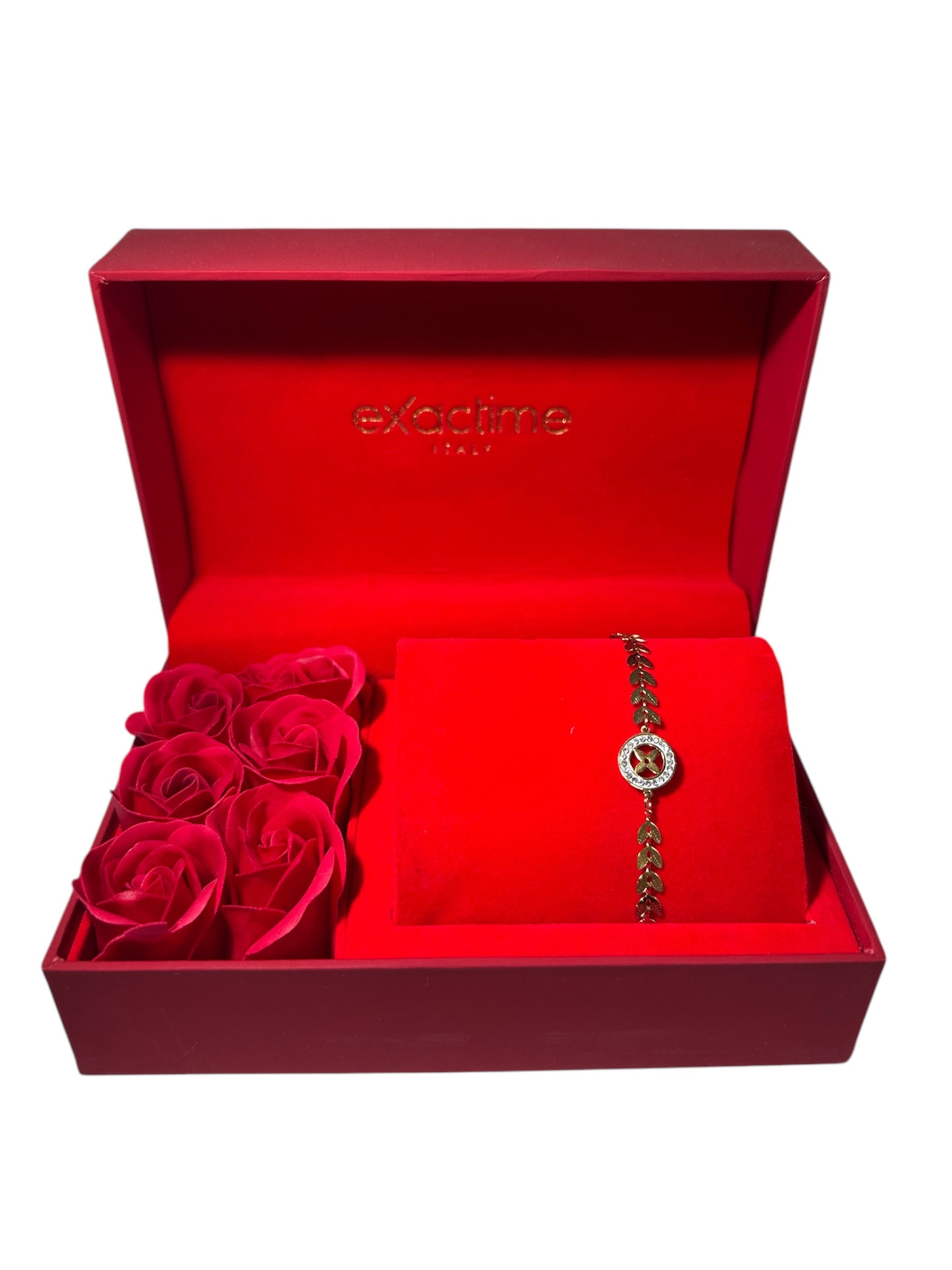 Caja para Reloj con Adorno de Rosas y Pulsera de Acero Inoxidable
